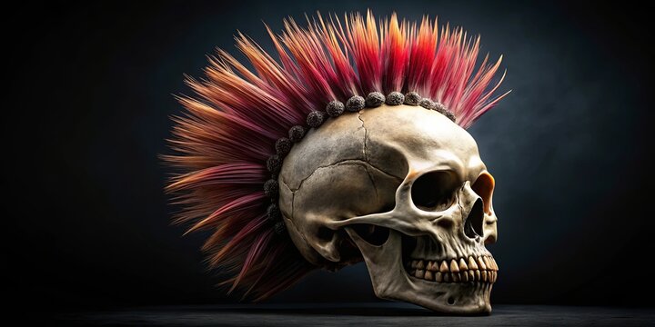 A unique and edgy skull with a mohawk hairstyle symbolizing rebellion and individuality