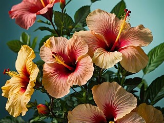 beautiful close up photo of hibiscus flowers during the day in a flower garden