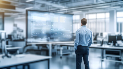 Businessman overseeing corporate relocation, standing amidst moving truck, cardboard boxes, and packing materials, symbolizing transition and organizational change in urban setting.
