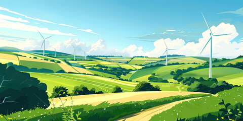 Fototapeta premium Abstract Landscape: Green Energy Sources Across Europe