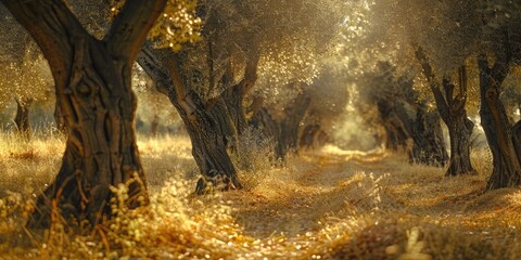 After Harvest Olive Tree Rows from Intensive Cultivation with Pruning Remnants