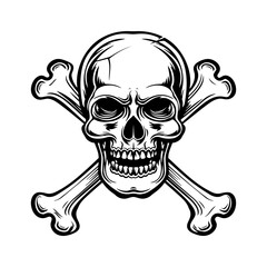 Skull with Crossbones Hand drawn, Skull silhouette vector illustration.