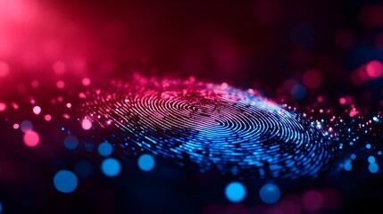 Double exposure of a digital fingerprint and AI circuits, illustrating voice recognition technology, featuring intricate tech details and neon lighting--style raw