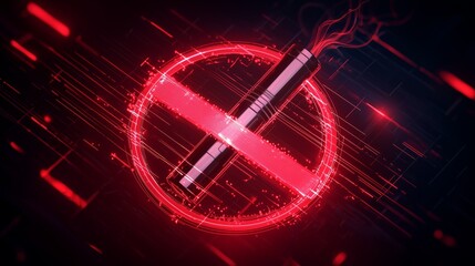 A no-smoking sign with a digital design, showing an e-cigarette inside a red crossed-out circle