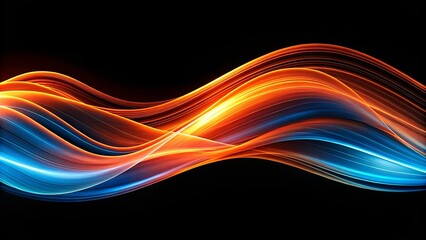 Abstract wave of orange and blue colors on black background with top light source