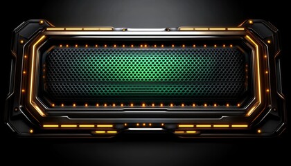 Obraz premium Futuristic Metal Panel with Green Perforated Surface and Orange Lights