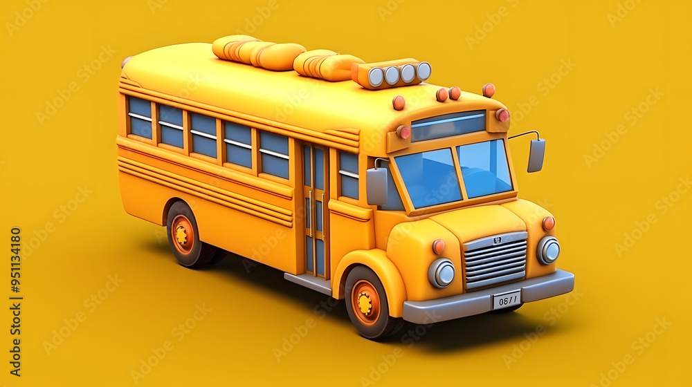 Poster school bus 3d cartoon style