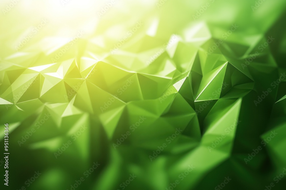 Fototapete 3d rendering of a green abstract background with polygonal shapes and sunlight