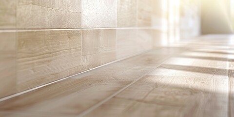 Subtle wood grain design on a tiled surface featuring narrow dark grout lines
