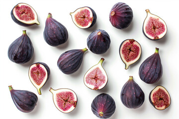 Top view of Figs on white isolated color background. Generative AI