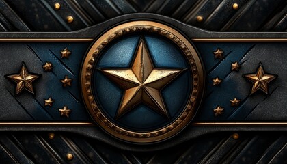 Gold Star Medallion on Black and Blue Background