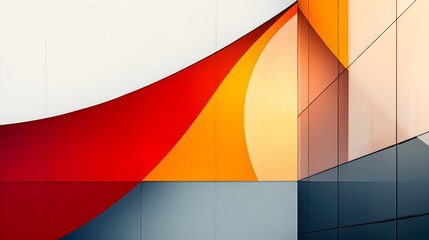 Fototapeta premium Organic abstract shapes blending with sleek modernist architecture, captured in a vibrant double exposure composition