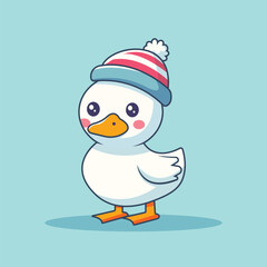 Cute Duck Cartoon Vector Icon Illustration. Animal Nature Icon Concept Isolated Premium Vector. Flat Cartoon Style