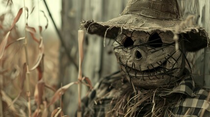Obraz premium Sinister Scarecrow: A Frightening Figure with a Disturbing Expression