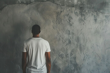 Obraz premium Subtle Depth: Man Against Gray Wall