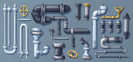 Obraz premium Collection of Plumbing Pipes and Fittings