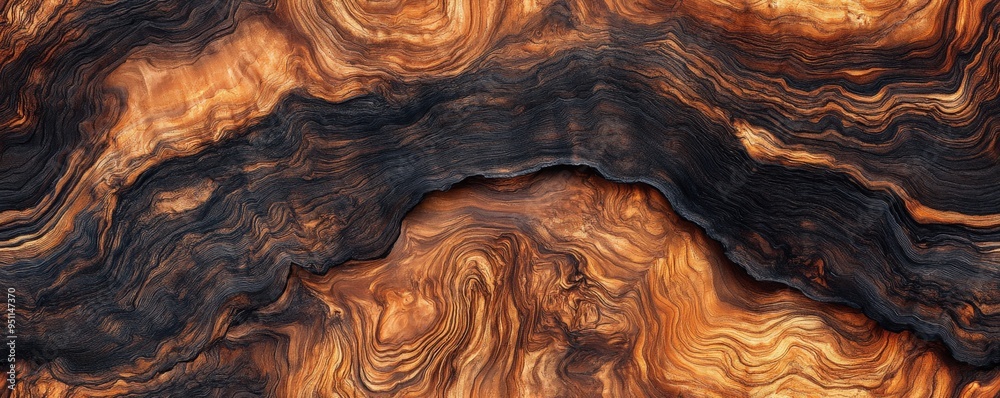 Canvas Prints Abstract close-up of polished wood grain featuring swirling patterns and rich, contrasting colors, ideal for backgrounds and textures.