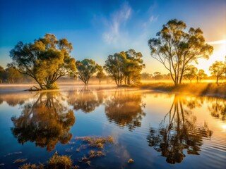 8. Morning light dancing across the lake's surface, capturing the ethereal beauty of the Australian outback.