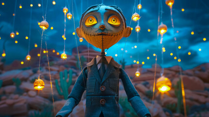 Halloween-Themed Animated Character with Glowing Lights