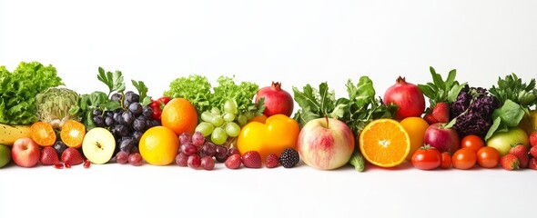 Obraz premium Colorful and fresh fruits and vegetables on white background.