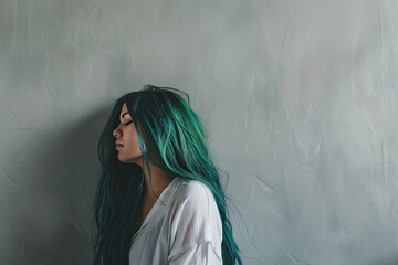 Fototapeta premium Modern Elegance: Woman with Green Hair
