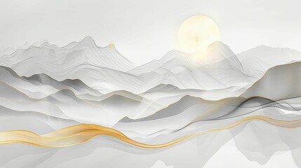 Golden Horizon. Abstract contemporary mountain landscape with a touch of gold