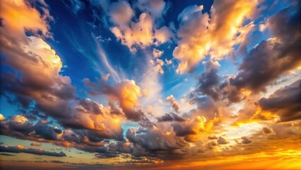 Fototapeta premium Evening sky with beautiful clouds, sunset, twilight, evening, sky, clouds, nature, orange, pink, blue, dramatic, serene