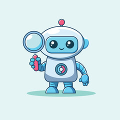 Fototapeta premium Cute Robot Holding Magnifying Glass Cartoon Vector Icon Illustration. Science Technology Icon Concept Isolated Premium Vector. Flat Cartoon Style