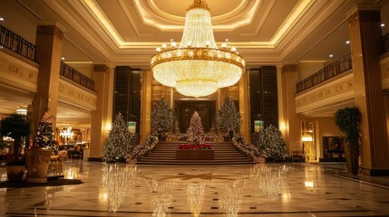 Luxurious and Opulent Holiday Lobby of a Grand Hotel