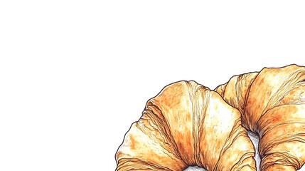 Detailed Black Line of Delicious French Croissants with Colored Pencil Shading