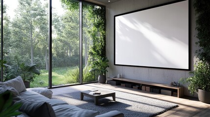 Fototapeta premium Digital whiteboard with touch screen, ultra-thin and frameless, on a wall, displaying a presentation