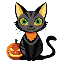 A black cat with a pumpkin on it and a black cat with a carved face.
