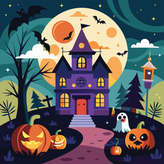 Haunted Halloween Night: A Vector Illustration of Spooky Fun