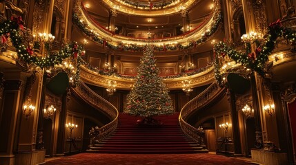 Majestic Christmas Theatre Staircase with Sparkling Tree