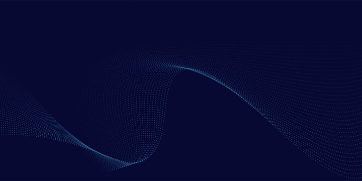 Dark blue abstract background, vector waves of flowing particles, curved lines of moving dots, technology and science theme, airy and easy