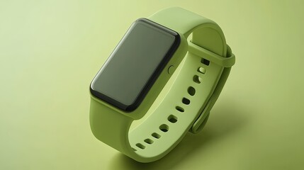 Wearable fitness tracker with UV exposure monitoring and hydration tracking, slim and stylish, on a wrist, softly glowing green