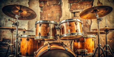 Fototapeta premium Vintage antique drums from old drum kit , drums, vintage, antique, percussion, music, retro, aged