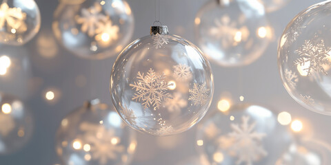 3d render transparent Christmas tree decoration with snowflakes inside