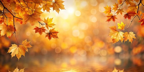 Softly glowing amber hues in serene autumn setting with rustling leaves