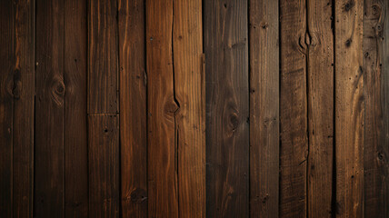 Naklejka premium Fond de planche de bois marron foncé, papier peint. Vieux fond en bois texturé foncé grunge, la surface de la vieille texture de bois brun, vue de dessus lambris en bois de pin brun. 