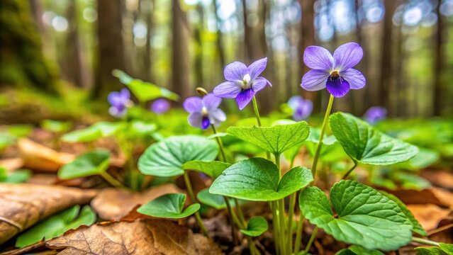 Close up of Indian Medicinal Plant Viola Odorata or Banafsha growing in dense forest, Indian, Medicinal plant