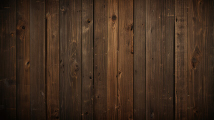 Naklejka premium Fond de planche de bois marron foncé, papier peint. Vieux fond en bois texturé foncé grunge, la surface de la vieille texture de bois brun, vue de dessus lambris en bois de pin brun. 