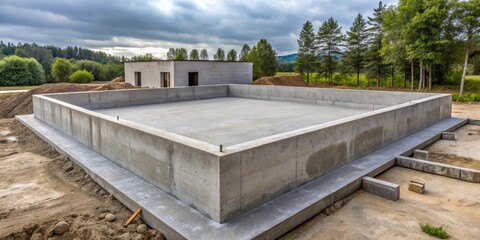 Gray cement foundation of a private house, gray, cement, foundation, private, house, construction, building, architecture