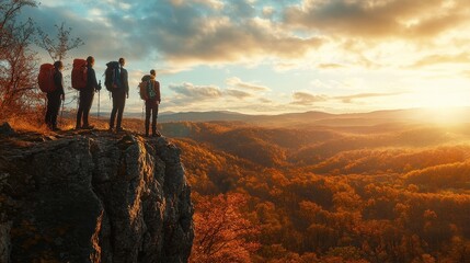 Obraz premium Adventurers Gazing at the Breathtaking Autumn Landscape