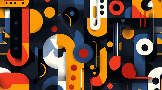 Cool jazz music abstract geometric vector seamless pattern retro with texture. Textured. Illustration