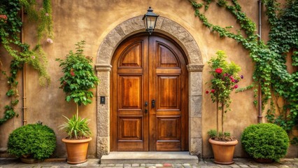 Charming entrance featuring a wooden door with an arched entryway, charming, entrance, wooden, door, arched, entryway
