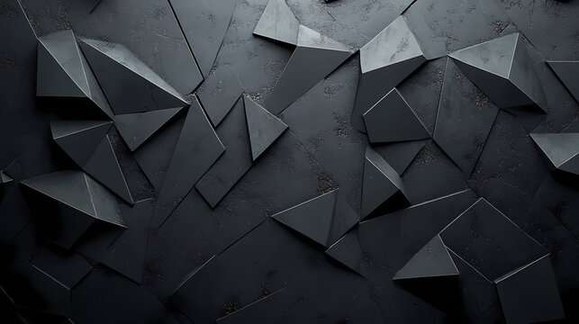 Futuristic, high tech, dark background, with a triangular block structure. wall texture with a 3d triangle tile pattern. 3d render. Textured. Illustration