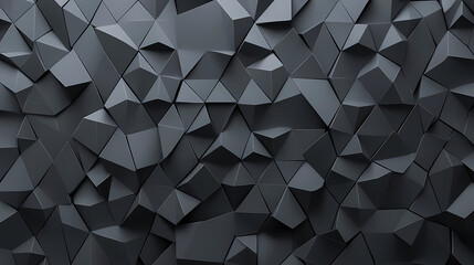 Fototapeta premium Black low poly geometric background, dark 3d abstract texture with sharp triangular shapes, matte charcoal polygonal surface for modern design