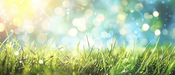 Obraz premium Sunbeams Shining Through Grass Blades in Spring