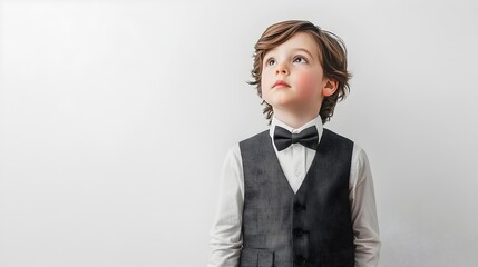 Musically Inclined Child Performer in Stylish Costume Against Clean White Background